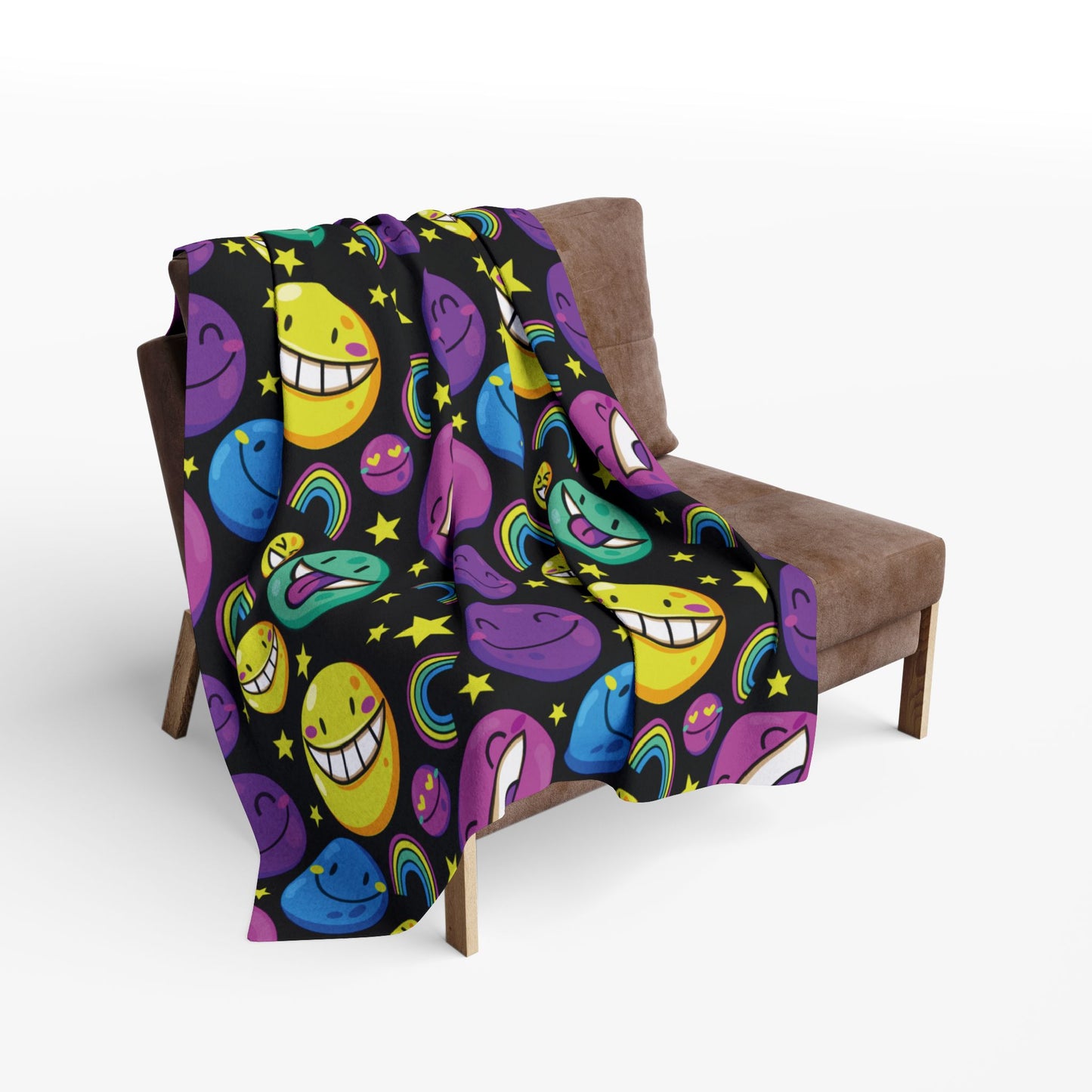 Colorful Emoji Fleece Blanket - Fun and Cozy Decor for Kids & Teens
